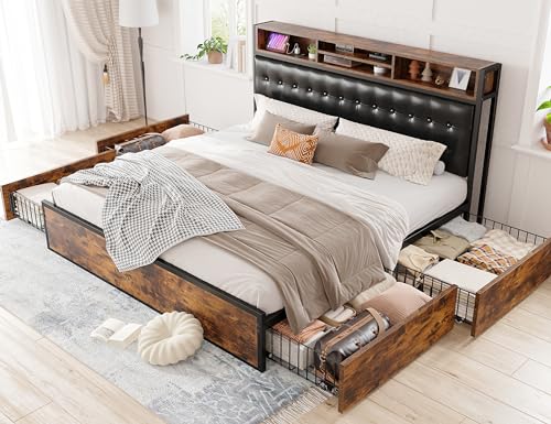 Queen Bed Frame with 4 Drawers Upholstered Q976627