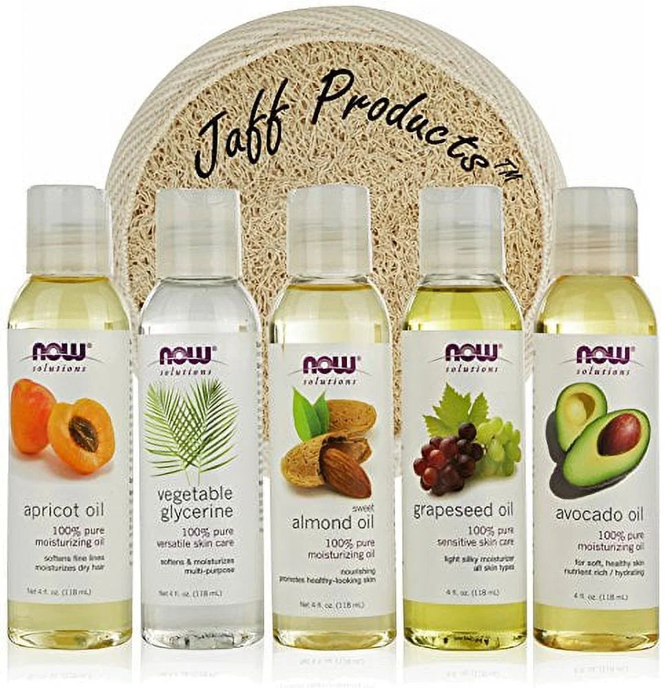 5 Pack Carrier Oil Gift Set: Almond Oil, Grapeseed Oil, Avocado Oil, Apricot Oil, Vegetable Glycerine Oil 4 Oz O62629