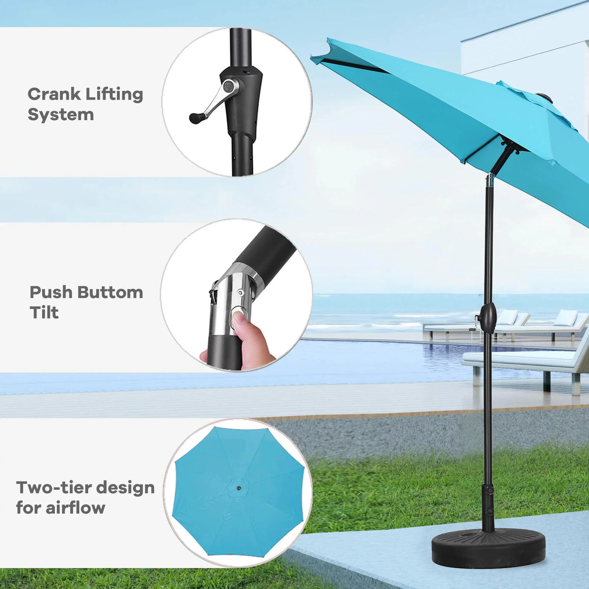 9ft Outdoor Patio Table Umbrella with Tilt Crank Blue W5744