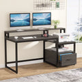 60" Gray Computer Desk with File Drawer and Storage Shelves R11737