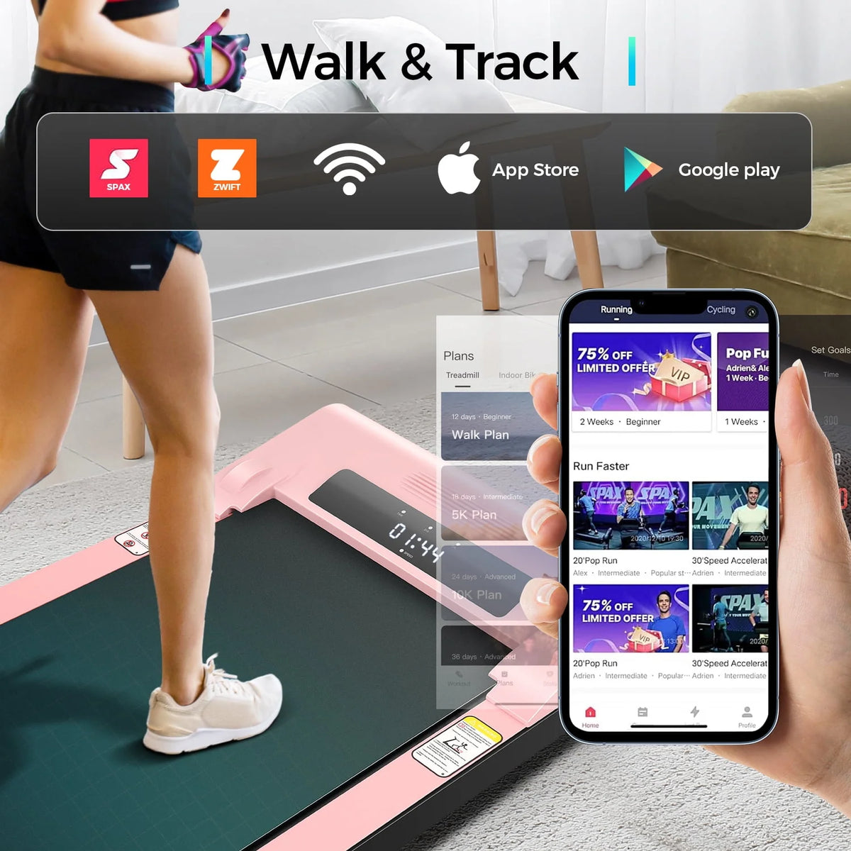 Walking Pad Treadmill 2.5HP Electric Jogging Running Machine with LED Display H224627