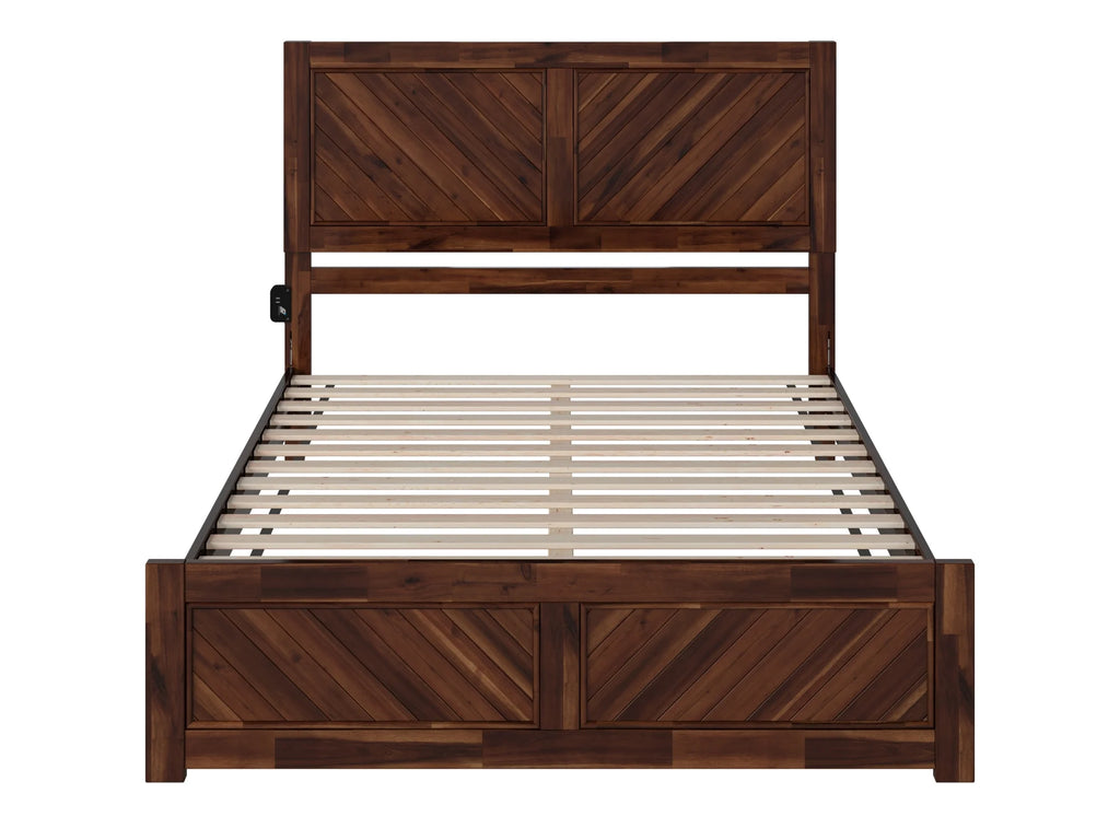 Queen Solid Wood Low Profile Platform Bed with Footboard, Walnut T85879