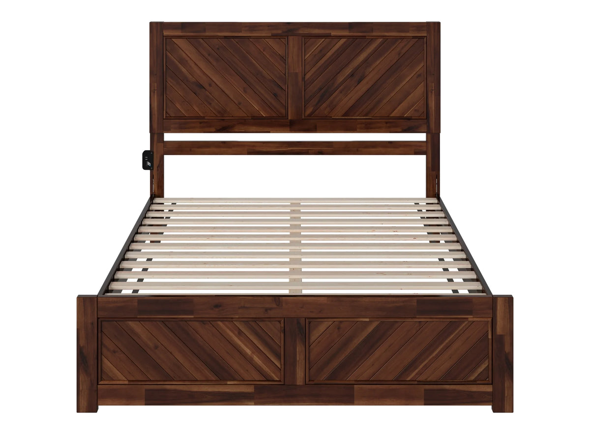 Queen Solid Wood Low Profile Platform Bed with Footboard, Walnut T85879