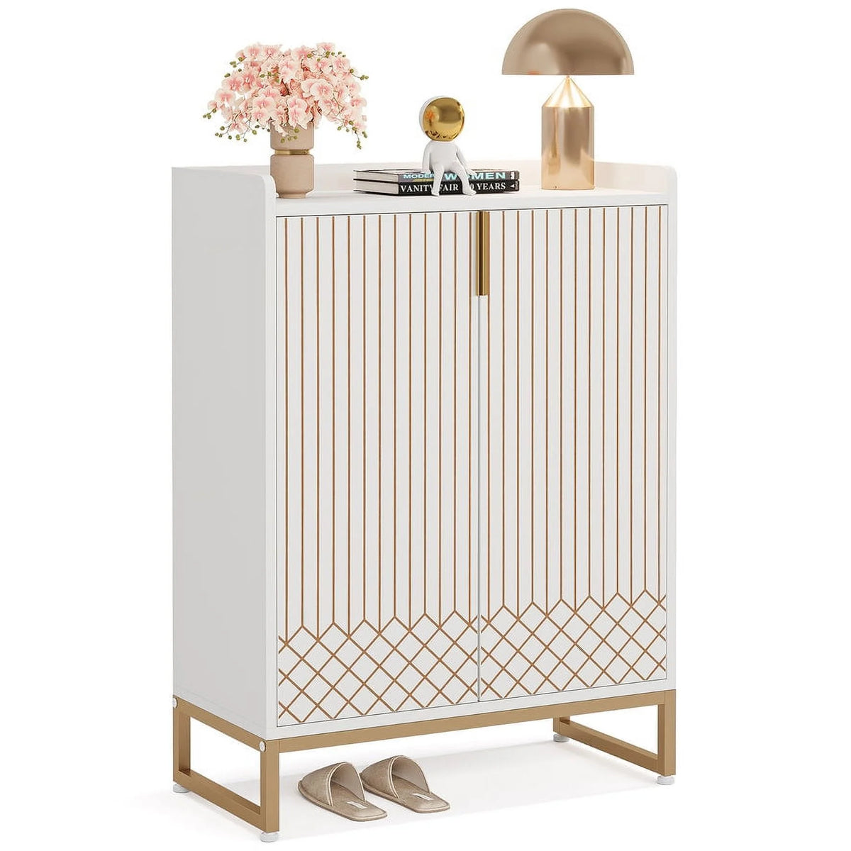 White and Gold 25 Pairs 5-Tier Shoe Cabinet S7777