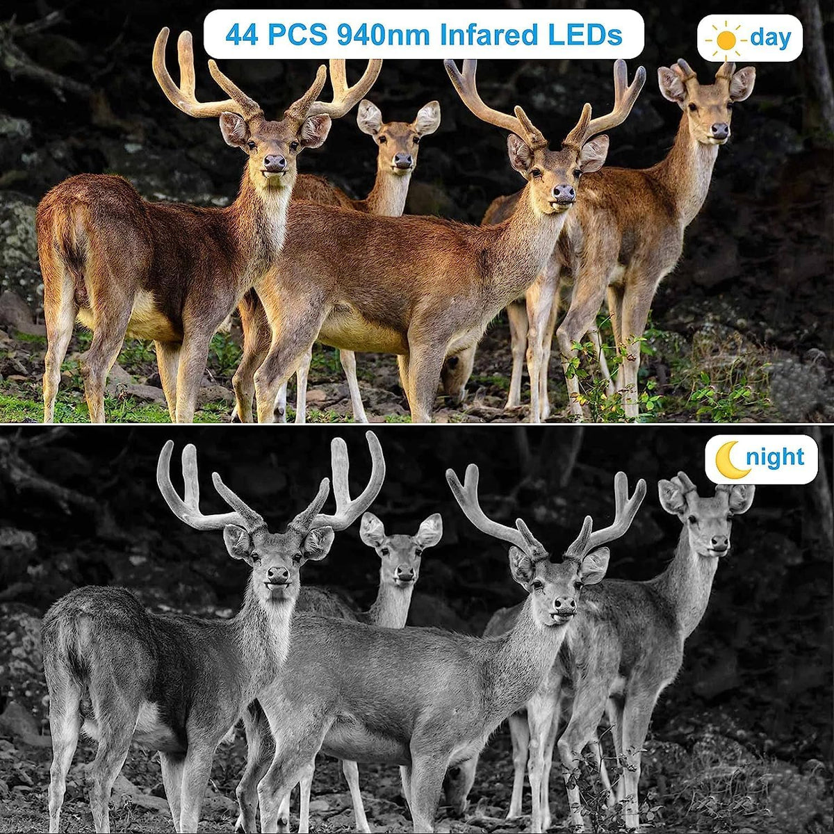 36MP 1520P Night Vision Motion Activated Hunting Camera IP67 Waterproof 120° 65FT 44pcs No Glow LEDs L10958