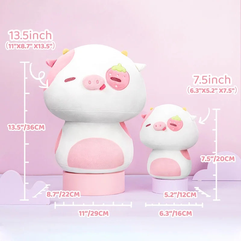 13.5" Mushroom Plushies Strawberry Cow Plush Pillow Z55023