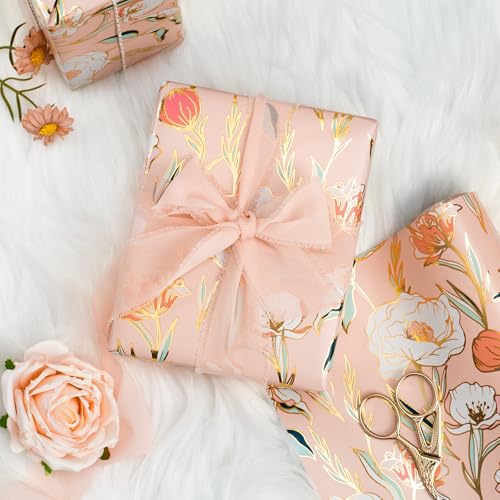 Kraft Floral Wrapping Paper Roll 17 In X 32.8 Ft M526