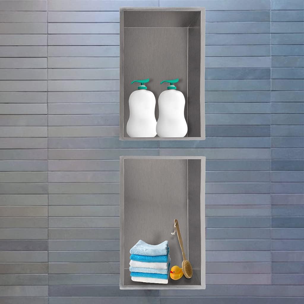 24x12 Brushed Stainless Steel Recessed Shower Shelf T881