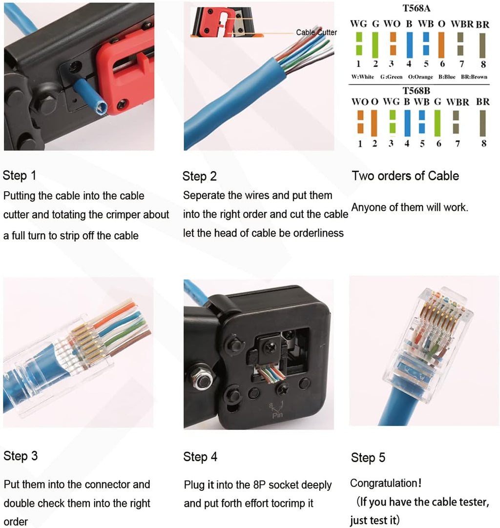 RJ45 Crimp Tool Kit with 50PCS Connectors Cable Tester A98157