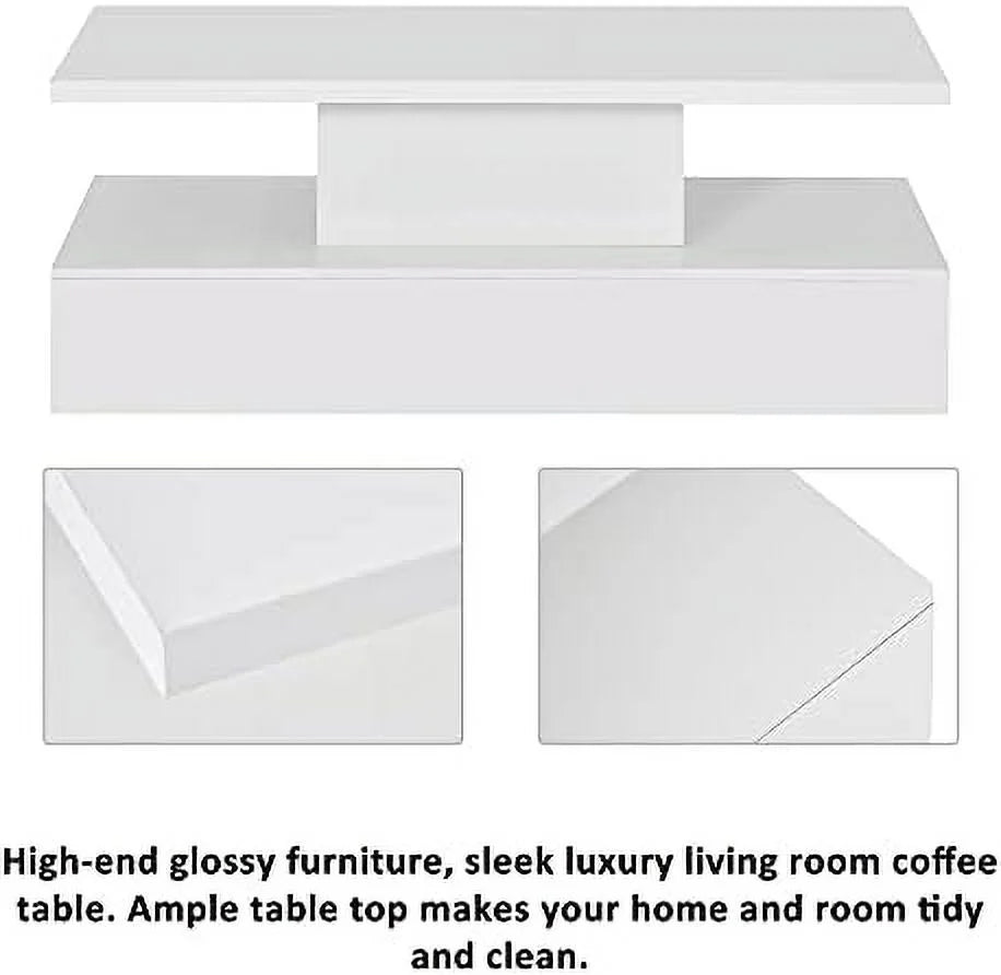 Modern High Gloss Coffee Table with LED Lights 2 Tiers 47.2 in T1165
