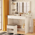 White Makeup Vanity Desk with Lights and Charging Station, 2 Drawers & Cushioned Stool U562