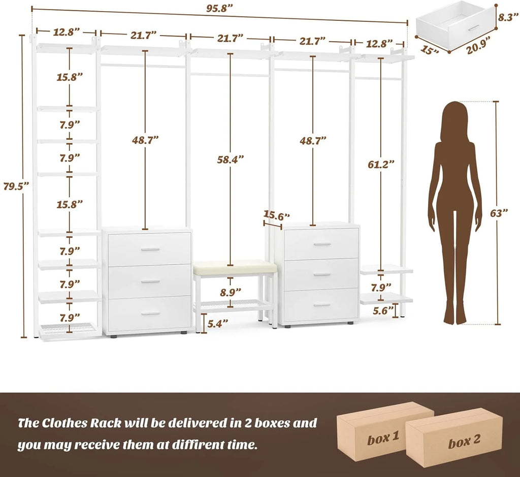 White Heavy Duty Clothing Rack with 6 Drawers B432537