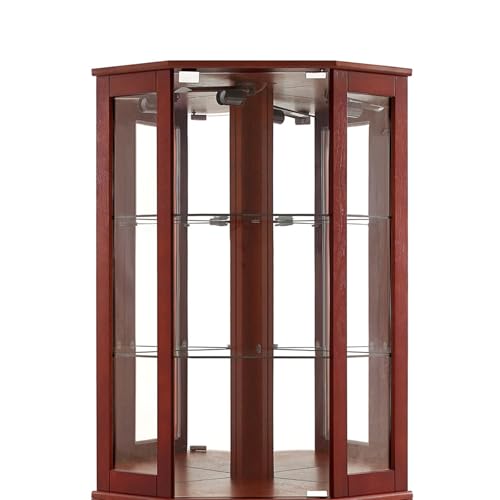 6-Tier Lighted Corner Curio Cabinet with Mirrors and Adjustable Shelves (Cherry) R283717