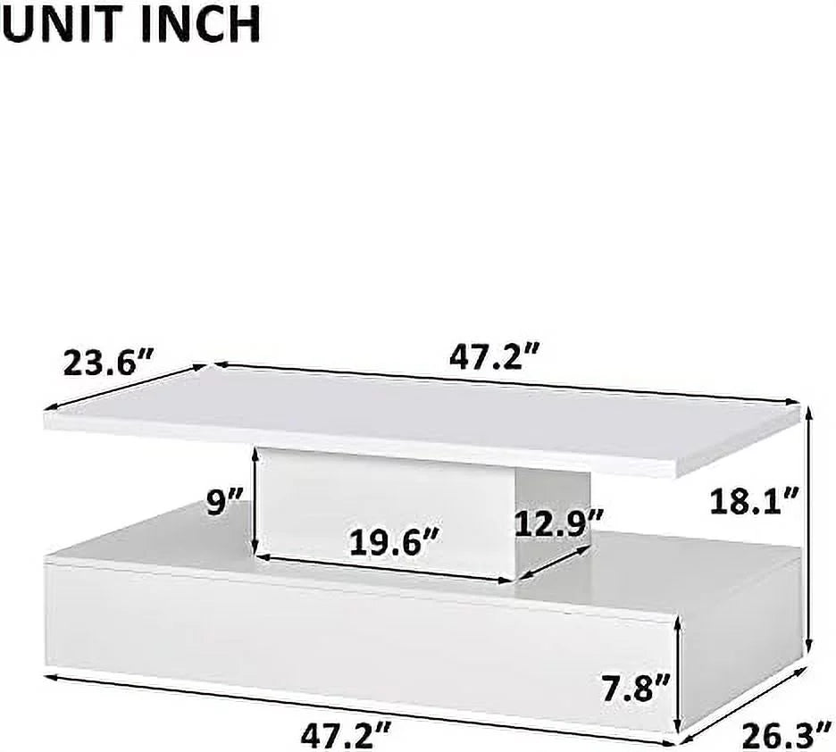 Modern High Gloss Coffee Table with LED Lights 2 Tiers 47.2 in T1165