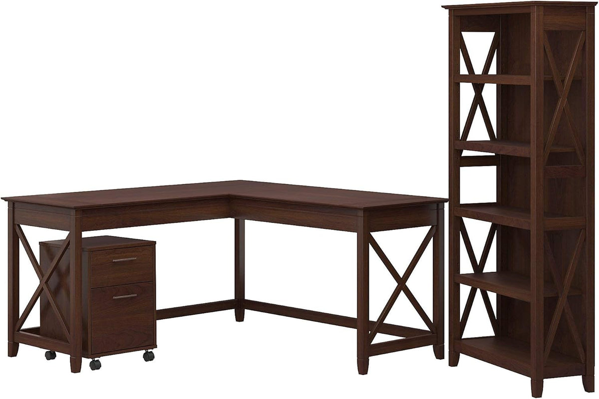 L Shaped Desk with File Cabinet and Bookcase Z1362