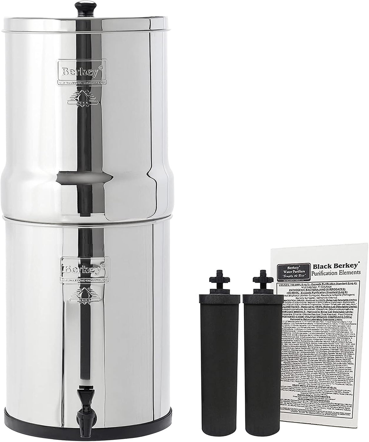 Gravity-Fed Water Filter with 2 Black Berkey Purification Elements W182