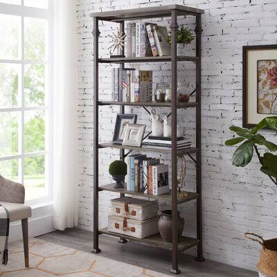 6-Tier Tall Bookshelf, Metal Bookcase Storage Organizer E947