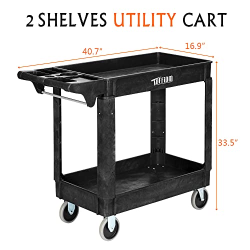Plastic 2-Tier Utility Cart with Deep Shelves B274797