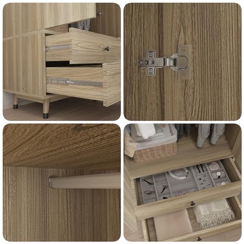 Oak 4 Door Armoire Wardrobe with 2 Drawers B74040