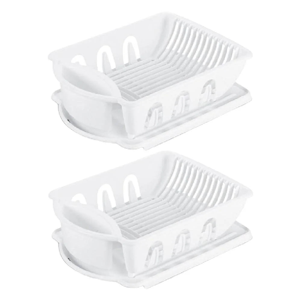White Plastic 2 Piece Dish Drainer Set I5973