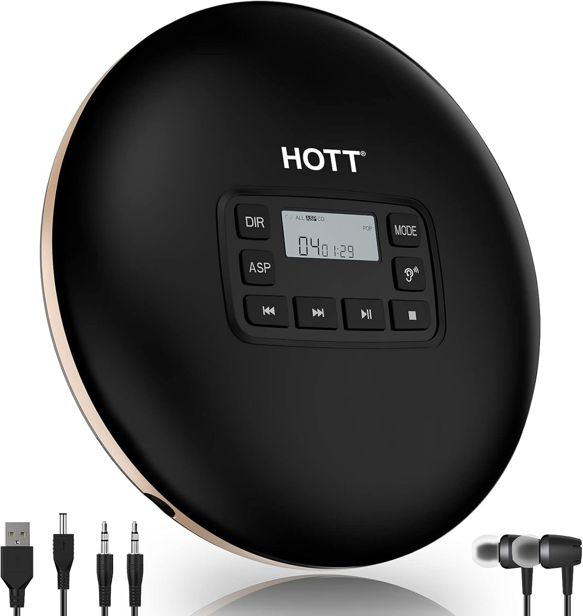 Black Portable CD Player with Headphones USB AUX Output J31176