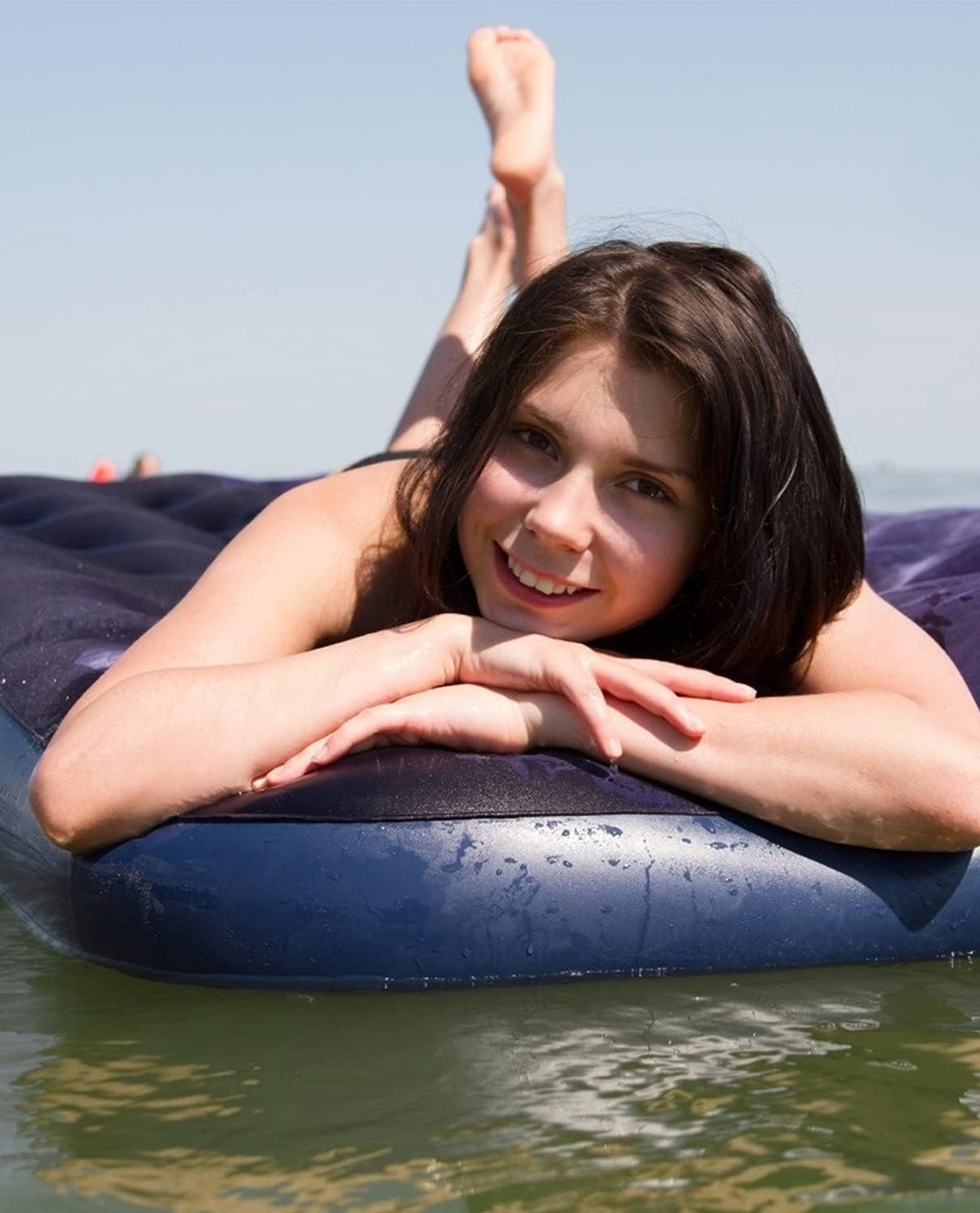 Blue Blow Up Air Mattress with Flocked Top F5803