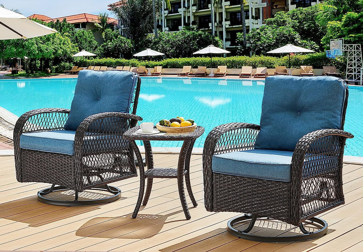 3 Pieces Wicker Patio Bistro Set with Glass Top Side Table G386