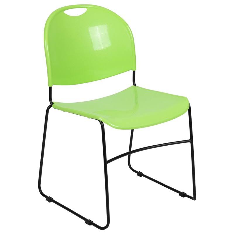 Green and Black Plastic Stacking Chair with Carry Handle W72417