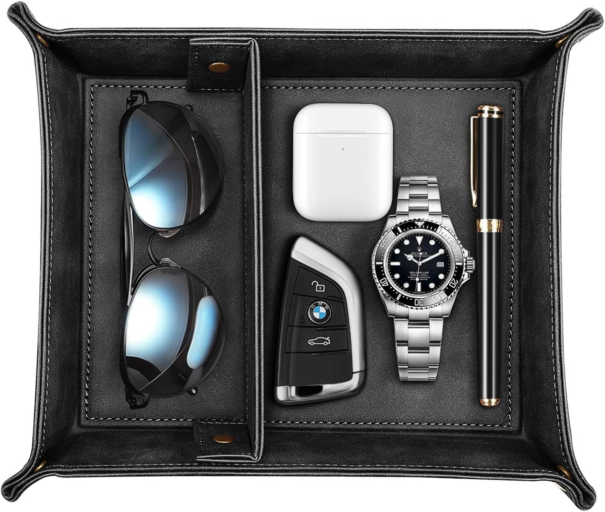 Black Valet Tray with Removable 2 Compartments W28261