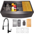 Matte Black Finished Stainless Steel Farmhouse Apron Mount Kitchen Sink with Faucet R616