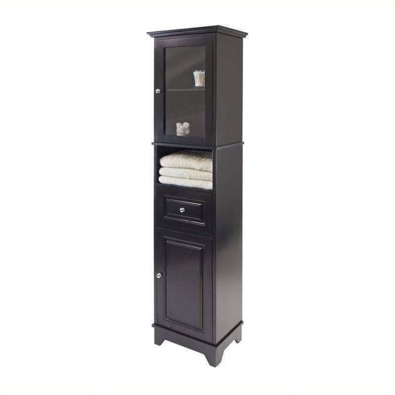 Tall Cabinet with Glass Door and Drawer in Black Finish H57540