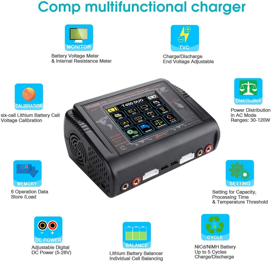 200W AC 400W DC 12A Touch Screen RC Battery Charger Discharger S949