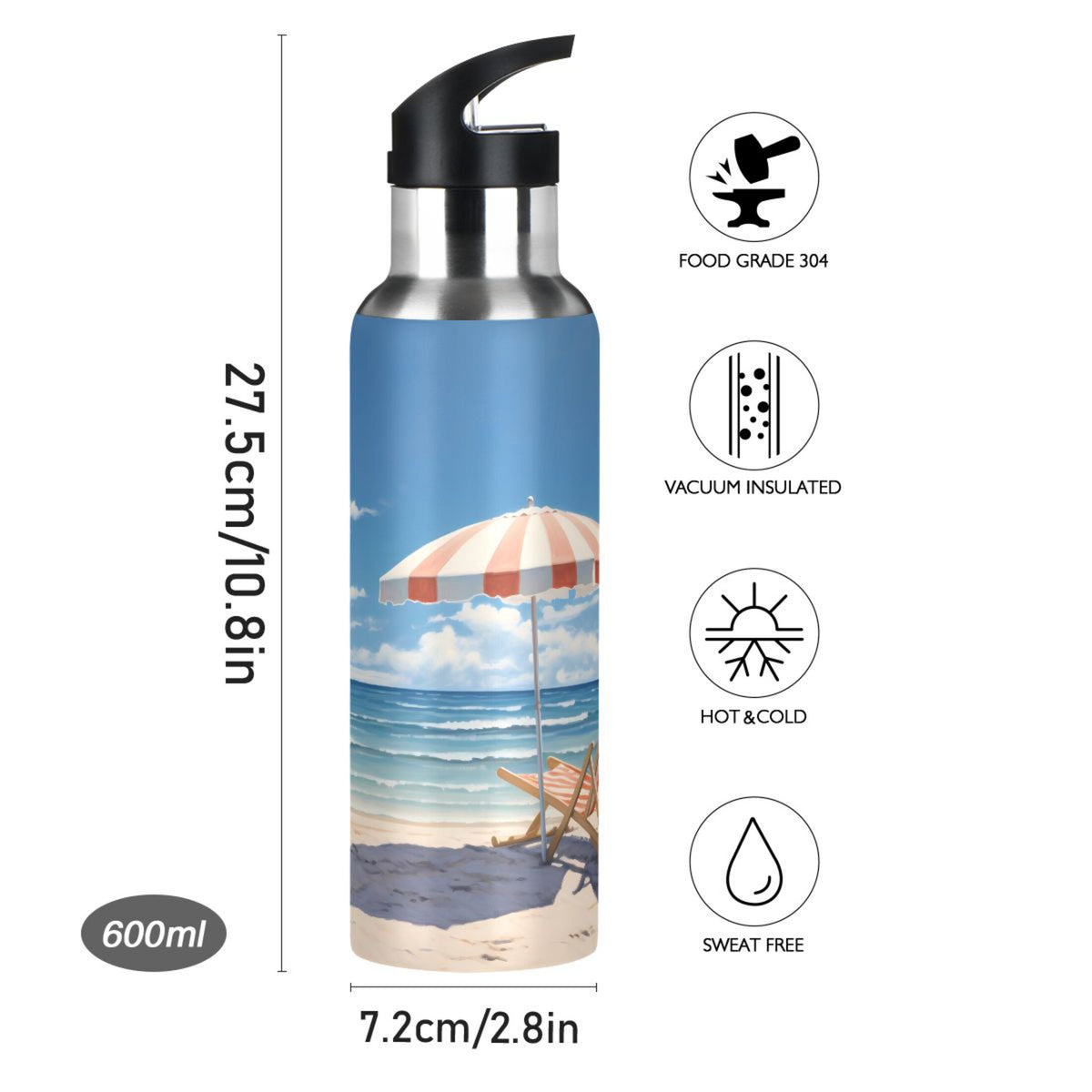 20 oz Insulated Stainless Steel Water Bottle with Straw Lid S505209