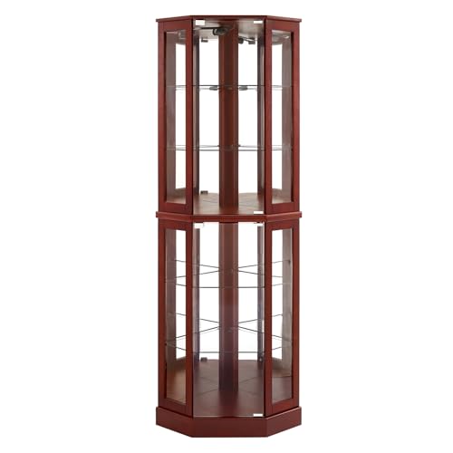 6-Tier Lighted Corner Curio Cabinet with Mirrors and Adjustable Shelves (Cherry) R283717