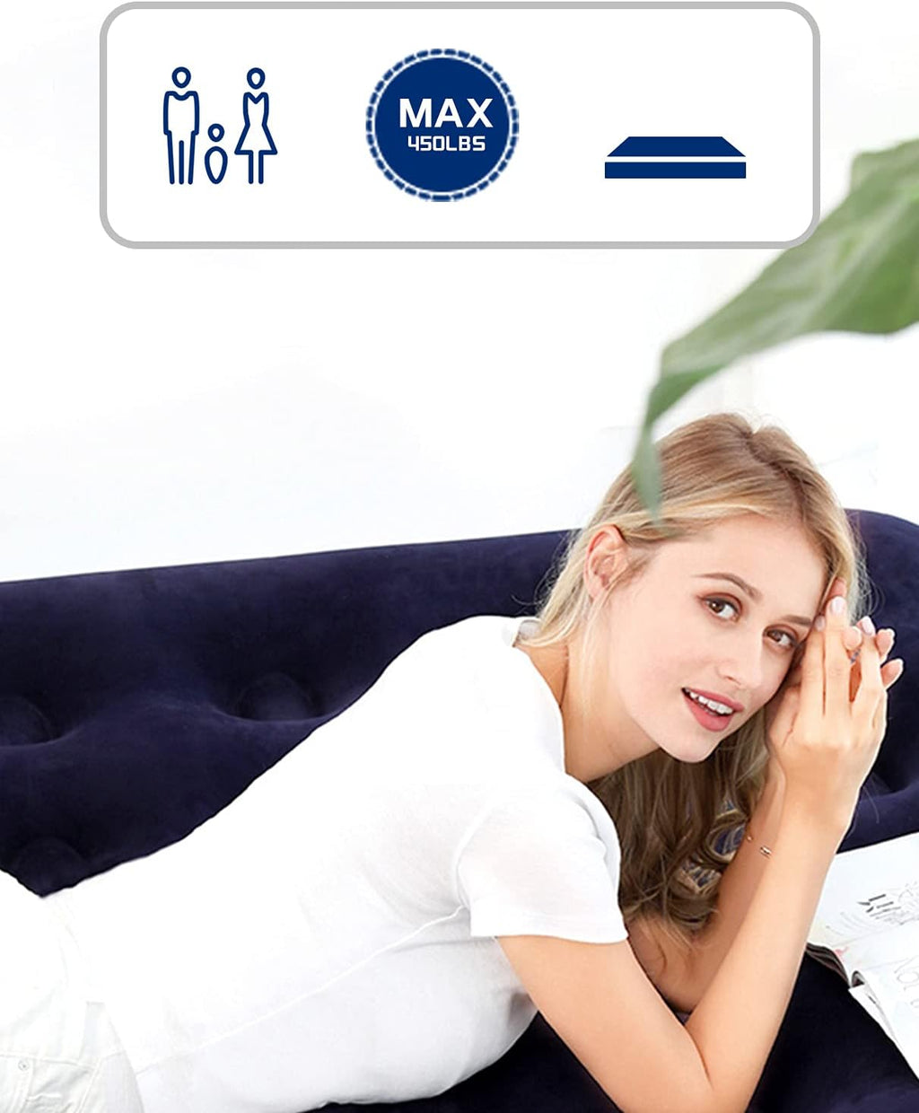 Blue Blow Up Air Mattress with Flocked Top F5803