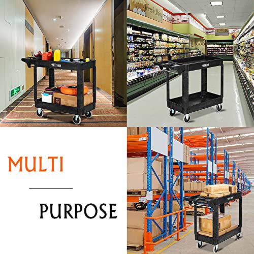 Plastic 2-Tier Utility Cart with Deep Shelves B274797