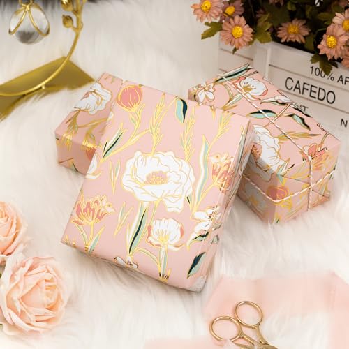 Kraft Floral Wrapping Paper Roll 17 In X 32.8 Ft M526