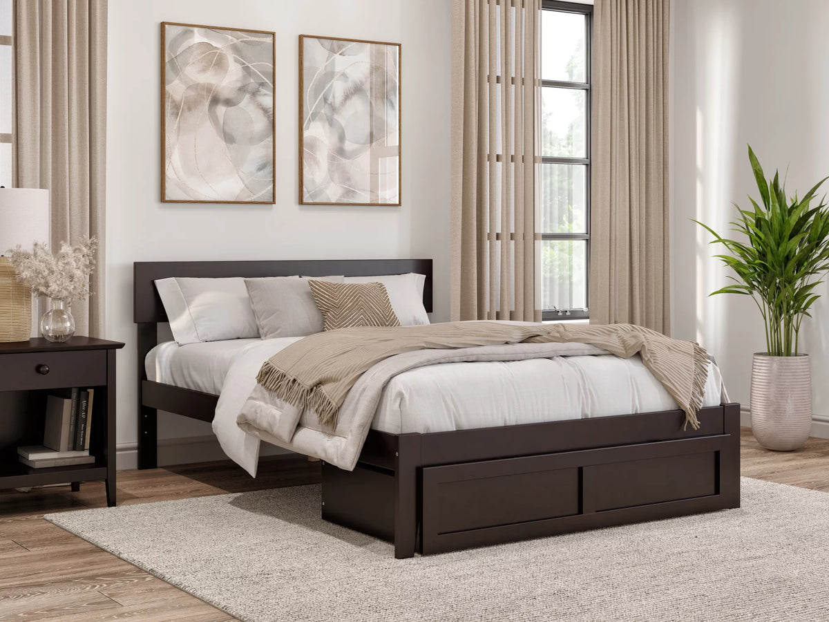 Full Wood Platform Bed Frame with Foot Drawer Storage Espresso D74015