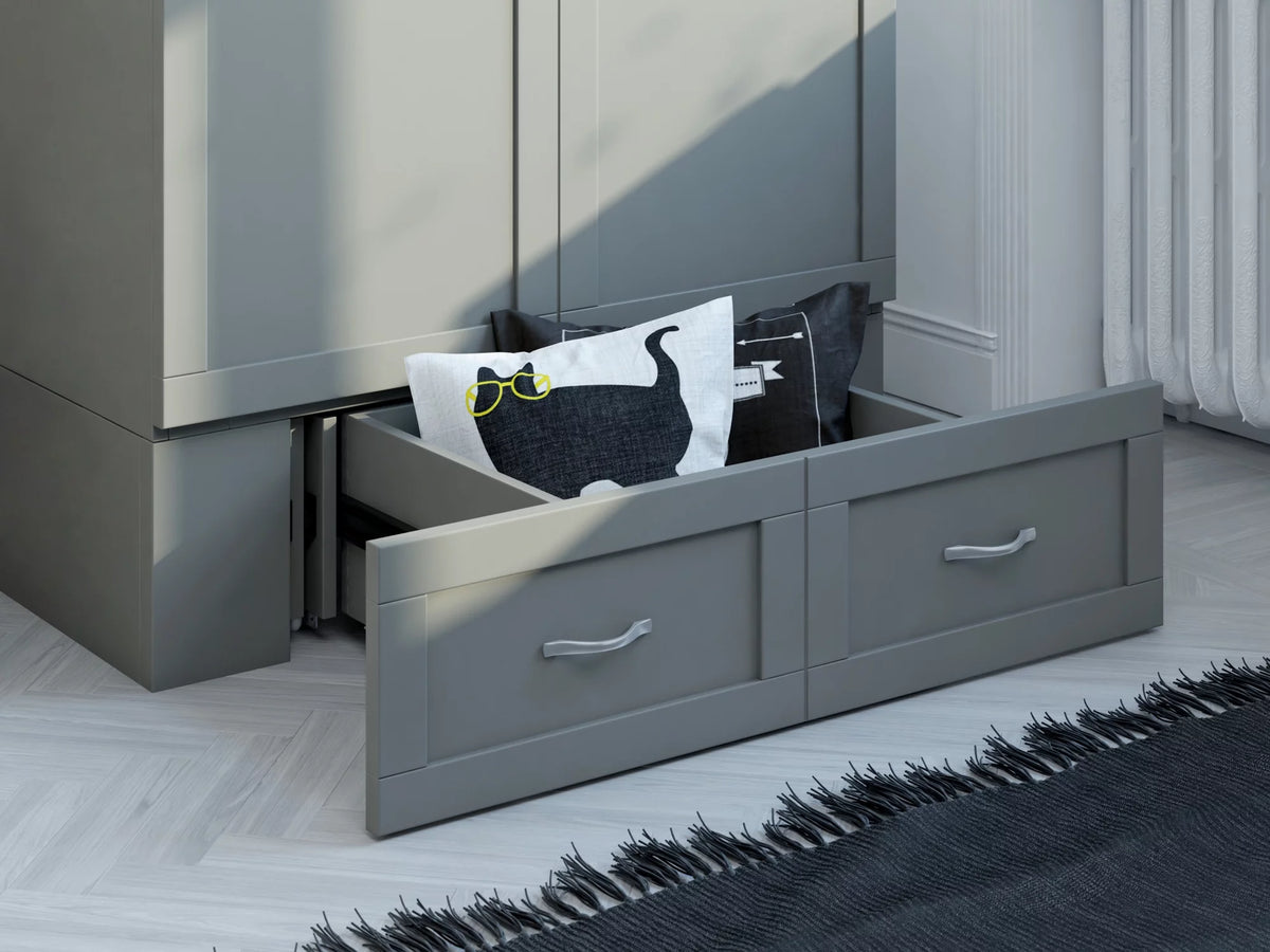 Twin XL Solid Wood Murphy Bed Chest with Mattress, Drawer and Charger, Grey P57607