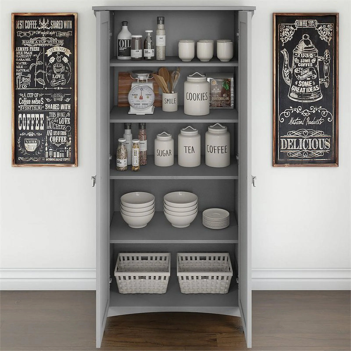 Gray Wood Kitchen Pantry Cabinet with Doors G615560