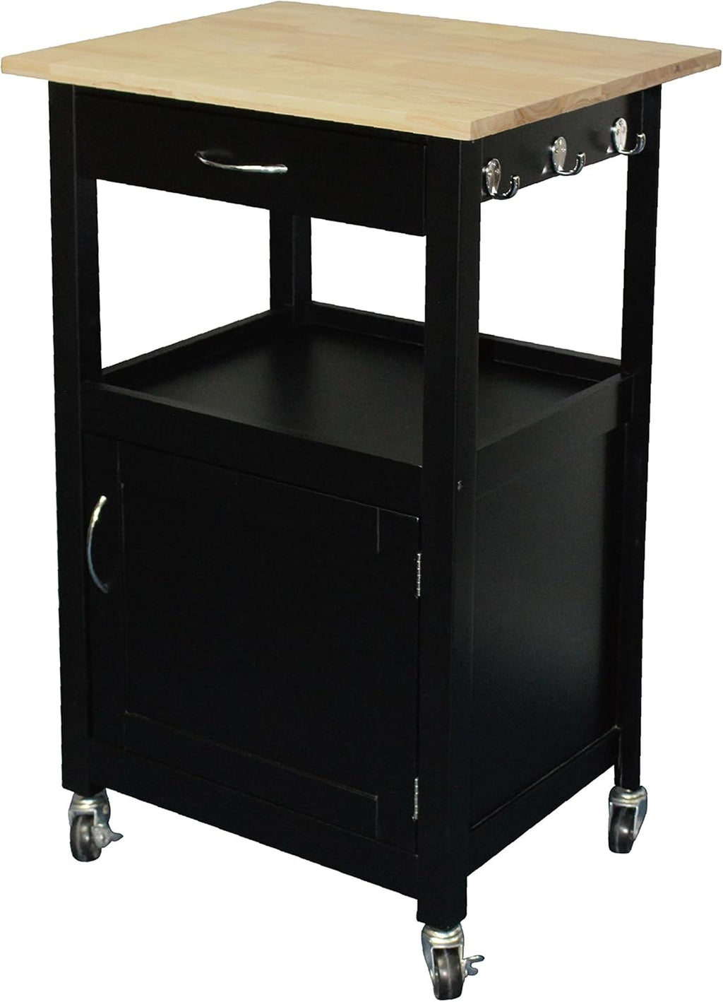 White Kitchen Island Cart with Natural Solid Hard Wood Top Q6879