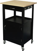 White Kitchen Island Cart with Natural Solid Hard Wood Top Q6879