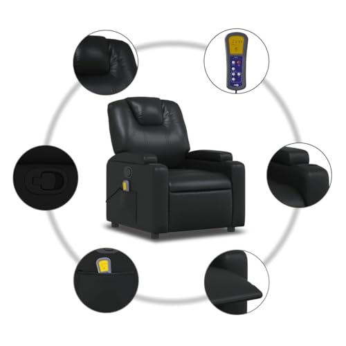 Black Faux Leather Massage Recliner Chair with 6Point Vibration R4873