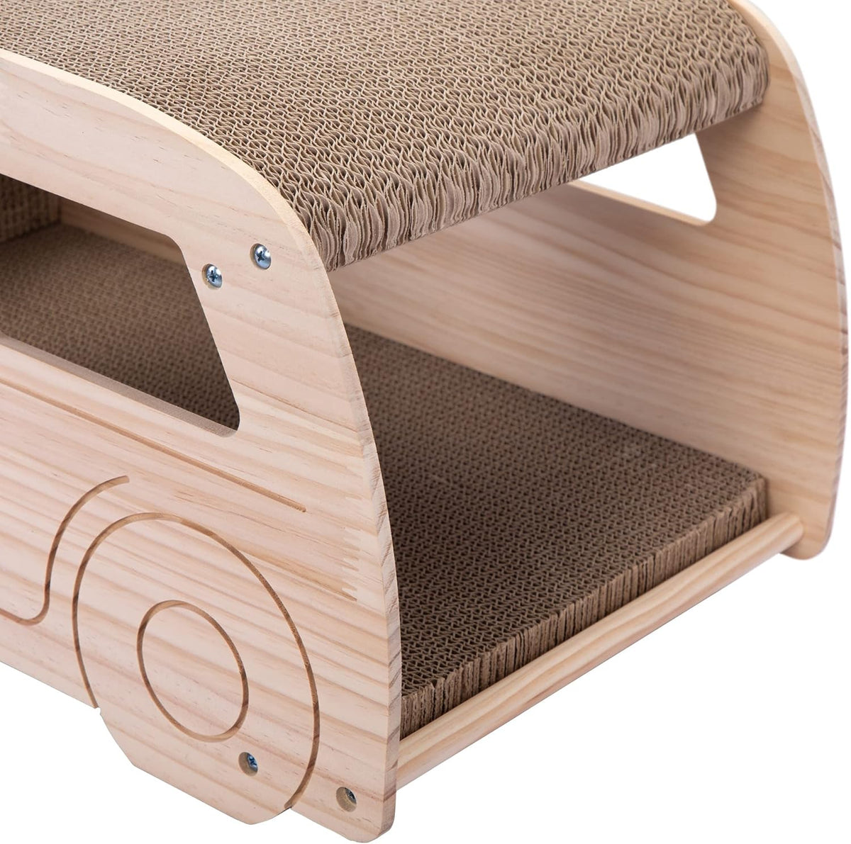 2-in-1 Wood Corrugated Cat Scratcher, Natural Pine Board, Durable Cardboard K737712