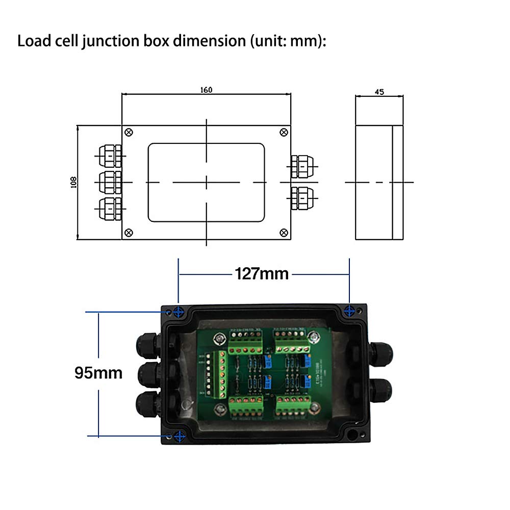 Load Cell Junction Box for Scales, 4 Inlets to 1 Outlet, Aluminum Alloy V892289