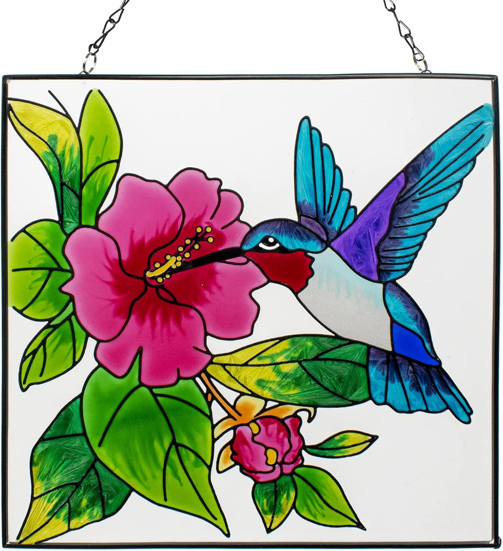 Hummingbird Stained Glass Window Hangings with Metal Chain C33679