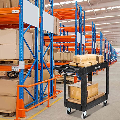 Plastic 2-Tier Utility Cart with Deep Shelves B274797