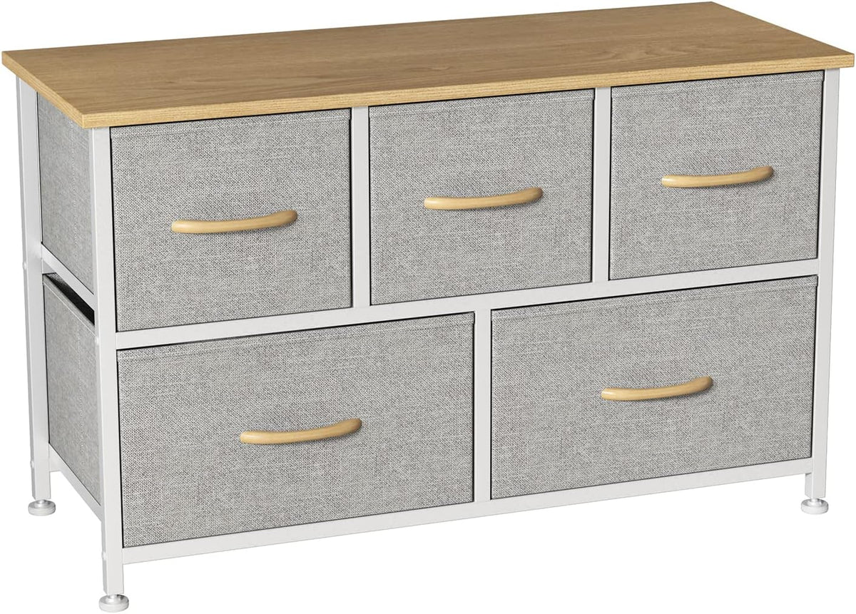 Gray/Natural 5 Drawer Fabric Dresser J9100