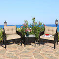 3PCS Brown Patio Rattan Furniture Set with Cushioned Chairs Coffee Table M67627