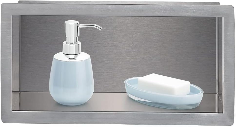 24x12 Brushed Stainless Steel Recessed Shower Shelf T881